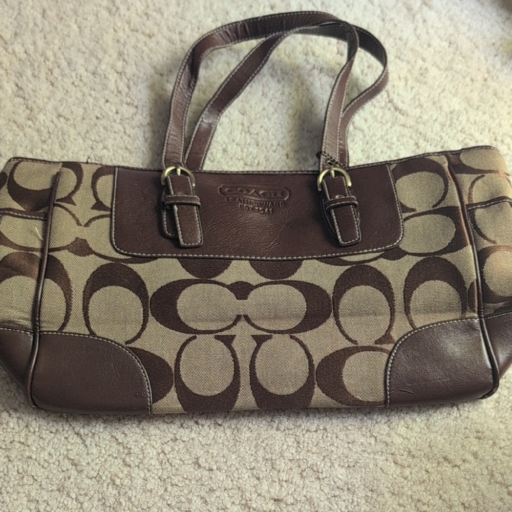 Tan and Brown Signature Shoulder Bag